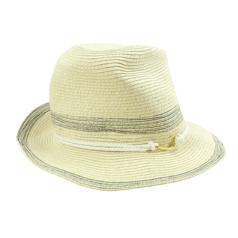 Scala Nautical Rope Fish Hook Detail Fedora Beach Sun Hat One Size